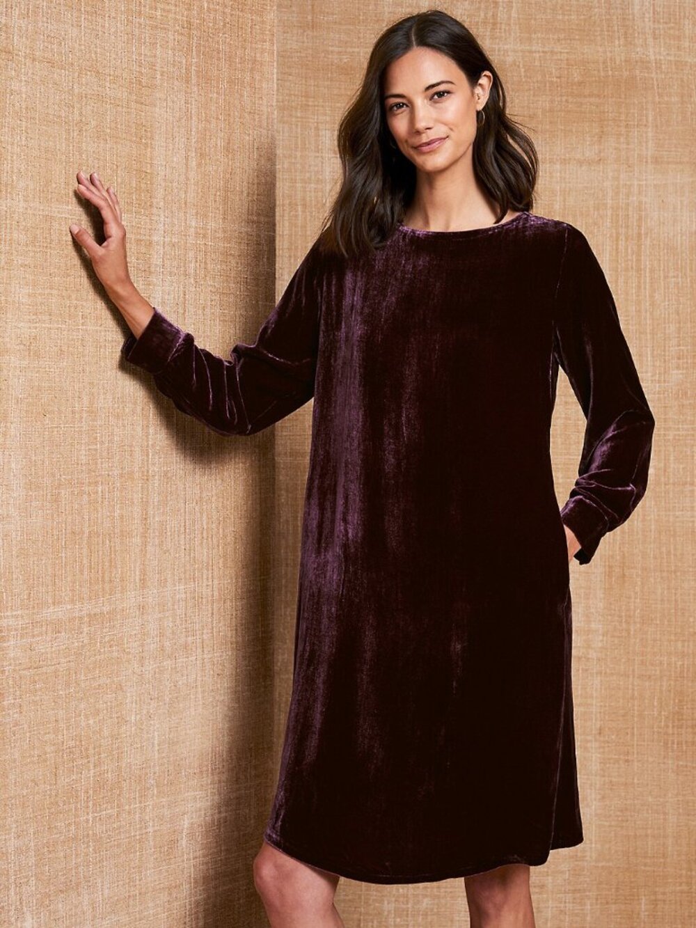 Eileen Fisher ~ Stretch Washable Velvet Bateau Neck Dress in size Small